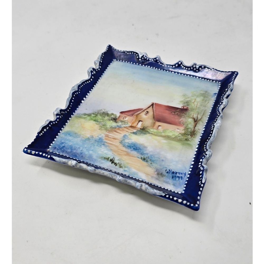 Vtg G. Harvey hand painted porcelain trinket dish wall decor cottage decor - Picture 3 of 7